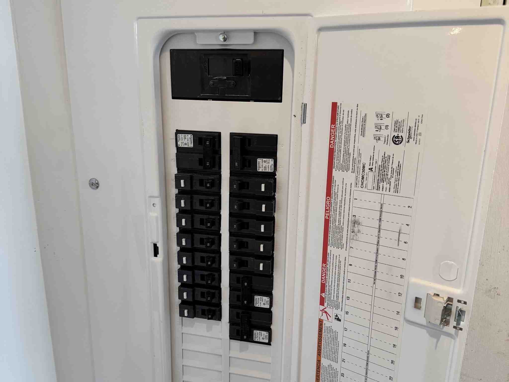 Residential breaker panel with circuit directory installed by Vancouver electrician