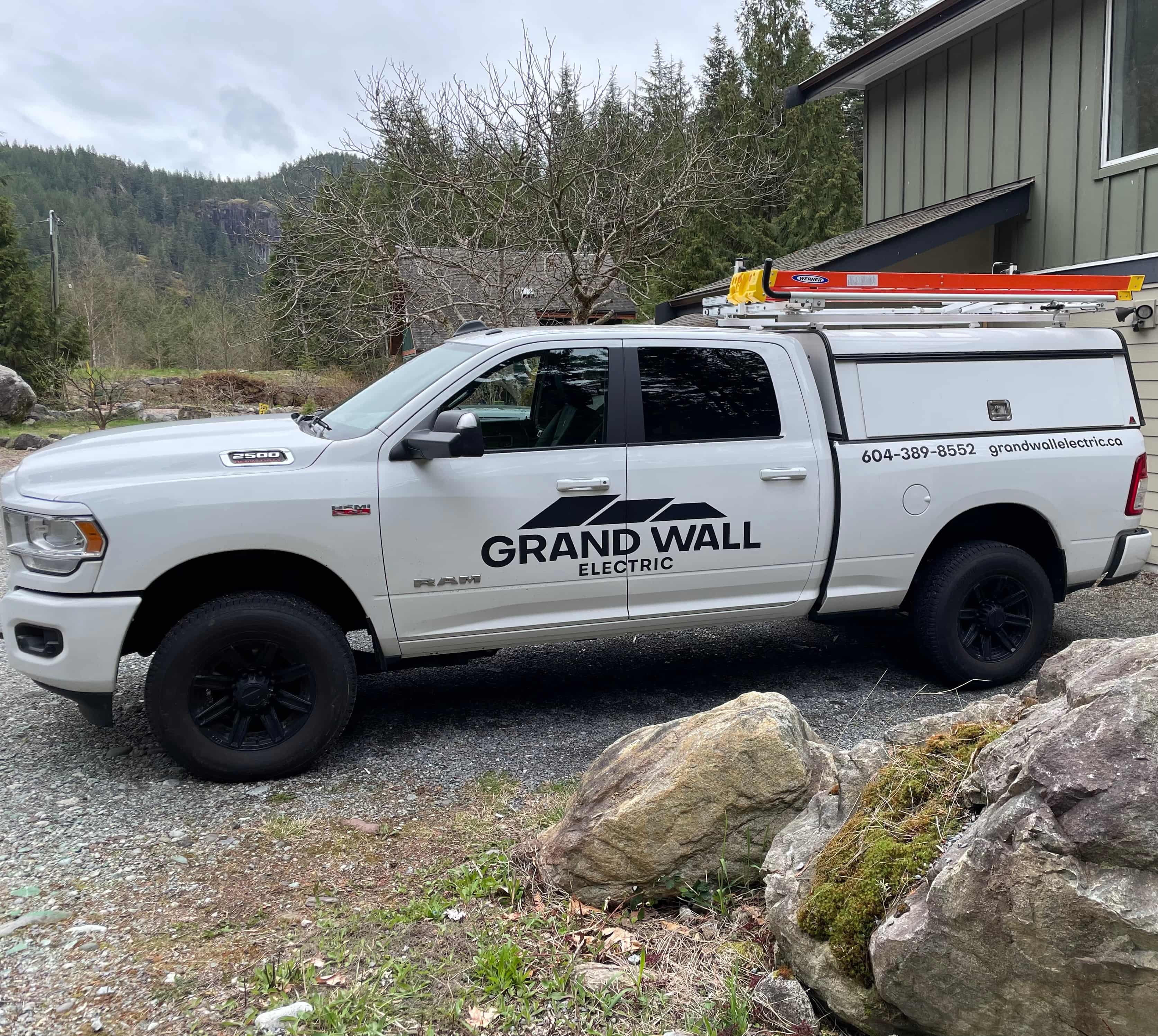 Grand Wall Electric truck at a Whistler home